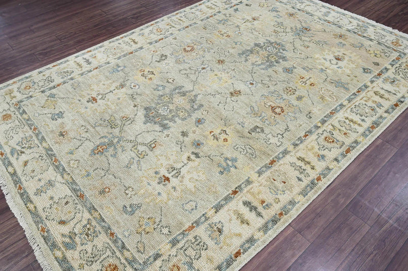 6x9 LoomBloom Beige, Light Gray Hand Knotted 100% Wool Turkish Oushak Traditional Oriental Area Rug
