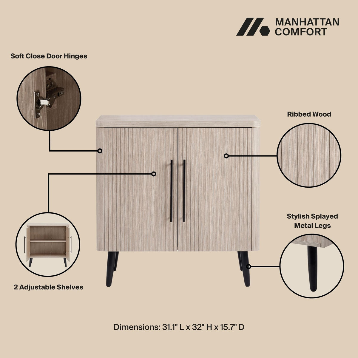 Jodie - Fluted Accent Cabinet - Oak, photo 5 of 11