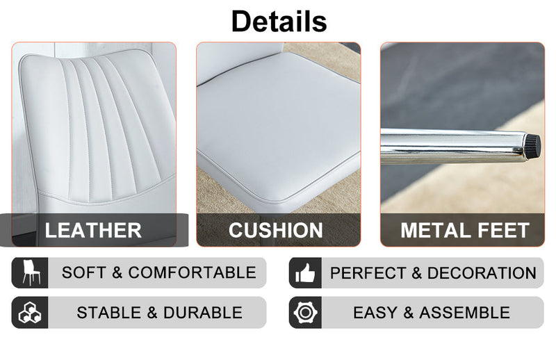 6 light gray dining chairs. Modern chairs from the Middle Ages. Made of PU material cushion and silver metal legs. Suitable for restaurants and living rooms