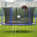 15FT Trampoline with Basketball Hoop Inflator and Ladder (Inner Safety Enclosure) Blue