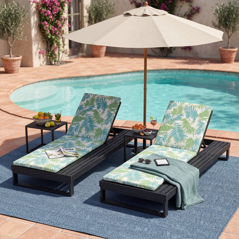 Black Acacia Wood Chaise Lounge with Leaf Coconut Cushion, photo 6 of 10