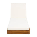 Premium Acacia Wood Lounge Chaise Set With Water Resistant Cushions, Adjustable Recline - Cream / Teak