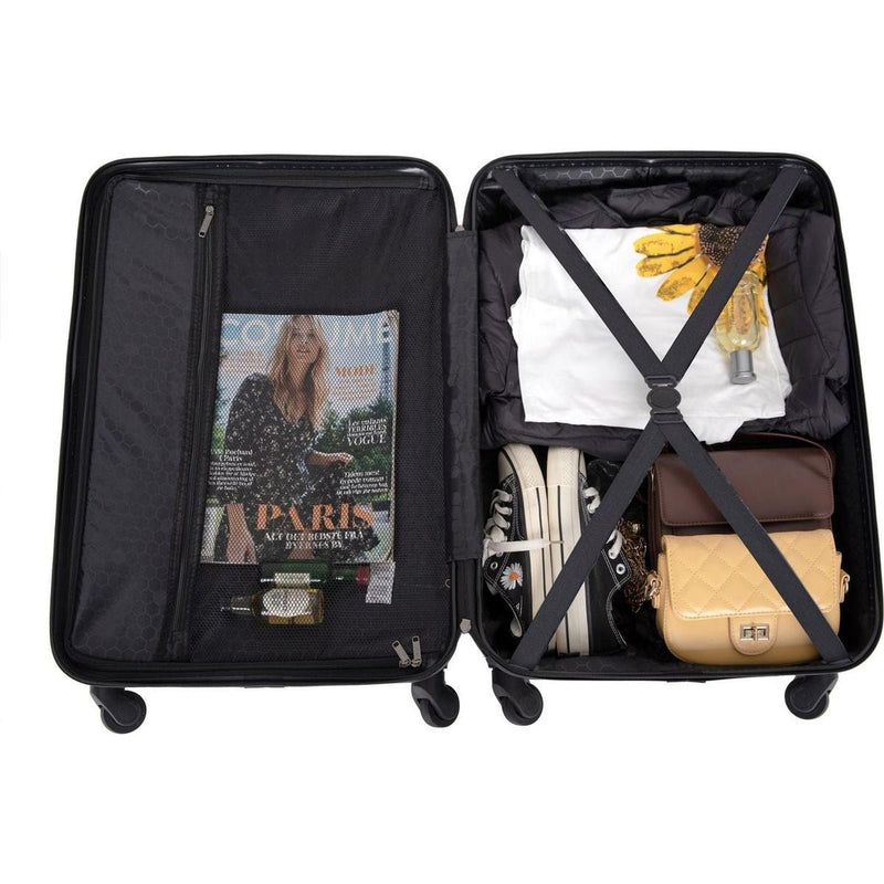 3 Piece Luggage Sets ABS Lightweight Suitcase with Two Hooks, Spinner Wheels, TSA Lock, (20/24/28) Black