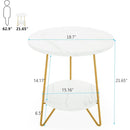 Round End Table With Hairpin Legs, 2 Tier For Living Room - White / Gold by HouseOfZazla