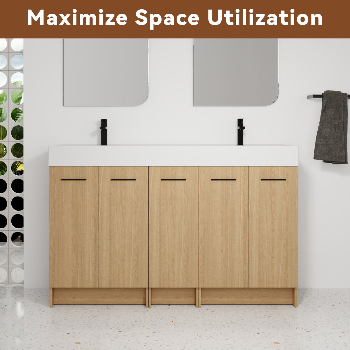 60" Double Sink Bathroom Vanity with Extra-Large Storage, photo 6 of 10