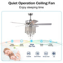 52'' Classical Crystal Ceiling Fan Lamp  3 Speed Hand Pull Chain (High, Mid, Low), 5 Reversible Blades for Living Room, Dining Room, Bedroom, Family Room, Chrome  ,3PCS*E12  (NO Include Bulb )