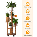 5 Tier Plant Stand with 4 Detachable Wheels Wooden Plant Pot Rolling Shelf Plant Display Rack for Indoor Outdoor Decoration