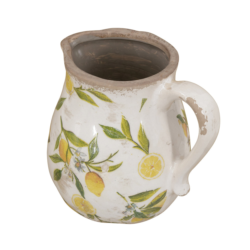 Distressed White Ceramic Pitcher Vase, photo 2 of 8