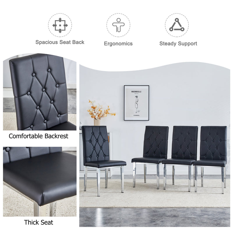 4-piece dining chair set, modern style kitchen soft cushion high backrest, with embedded buttons, metal leg office chair, suitable for restaurants, offices, and restaurants.