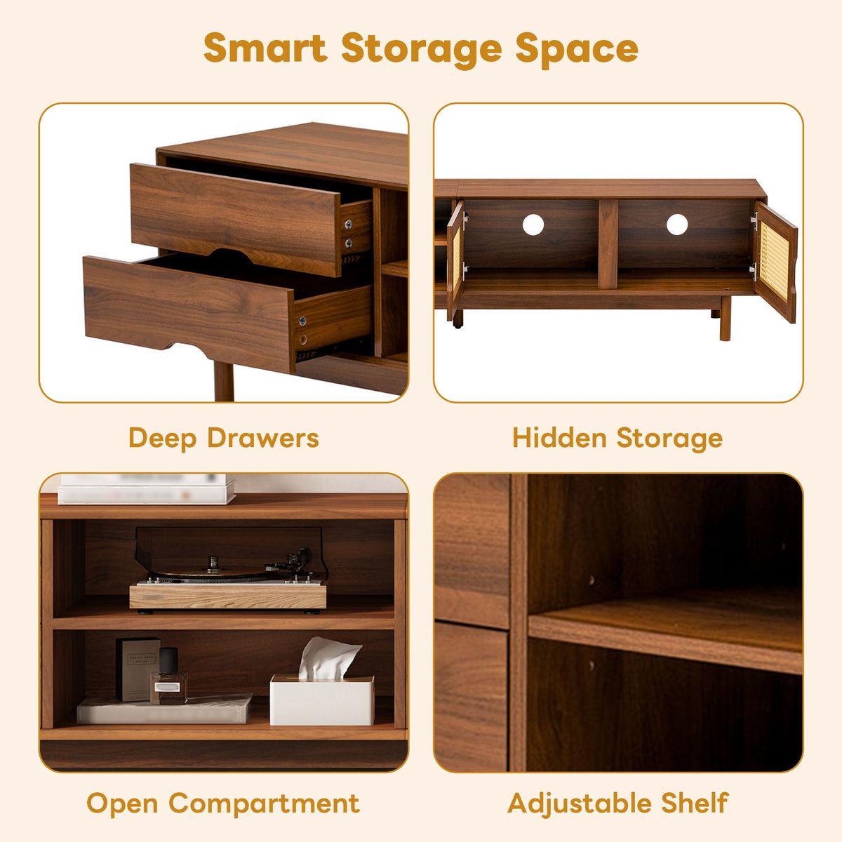 TV Stand For TVs Up To 85", Media Console With 2 Drawers - Walnut, photo 5 of 7
