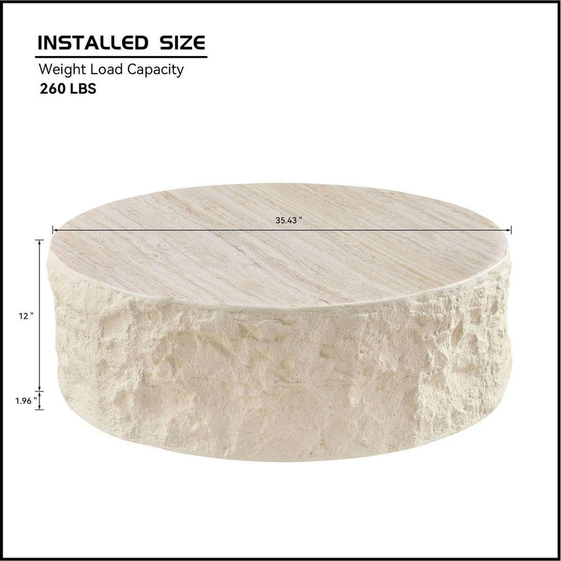 35.43''Fiberglass Round Center Coffee Table for Living Room Vintage Table,Imitation Stone Table front of the Sofa,Modern Design Coffee Table for Office,Apartment,No Need Assembly