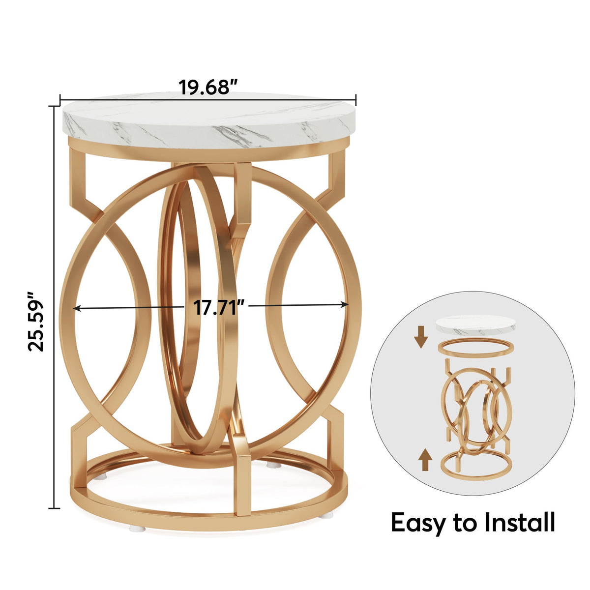 Round End Table With O-Shaped Base - White / Gold, photo 2 of 4
