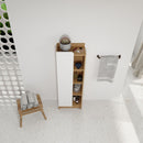 Tall Freestanding Bathroom Side Cabinet With Single Door & 4 Tier Open Shelves - Black / Light Oak / White by HouseOfZazla