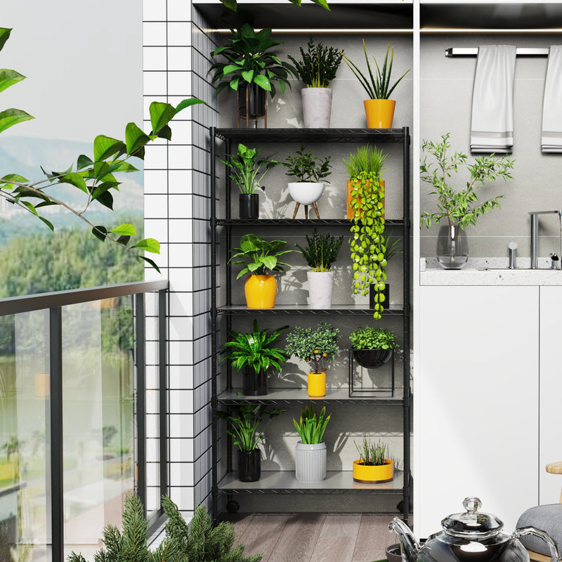 2 Pack 5 Tier Shelf Wire Shelving Unit, NSF Heavy Duty Wire Shelf Metal Large Storage Shelves Height Adjustable Utility for Garage Kitchen Office Commercial Shelving Steel Layer Shelf - Black