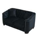 59-Inch Modern Chesterfield Velvet Sofa, 2-Seater Sofa, Upholstered Tufted Backrests with Nailhead Arms and 2 Cushions for Living Room, Bedroom, Apartment, Office (Black)