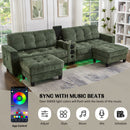 Modern Sectional Sofa U-Shaped With Movable Ottomans, tooth Speakers, LED Lights And Modular Storage