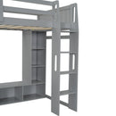 Gaming Loft Bed With Desk, Multi Storage Shelves, LED Lighting, And Hanging Clothes Rack by HouseOfZazla