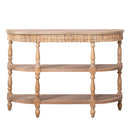 Handcrafted Wood Console Table with Hand-Woven Trim