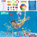 24Pcs Diving Toys Swimming Pool Toys Swim Toys for Kids Aged 3+ Years Old Swim Thru Rings Torpedoes Gems Volleyball Storage Bag by GBruno Store