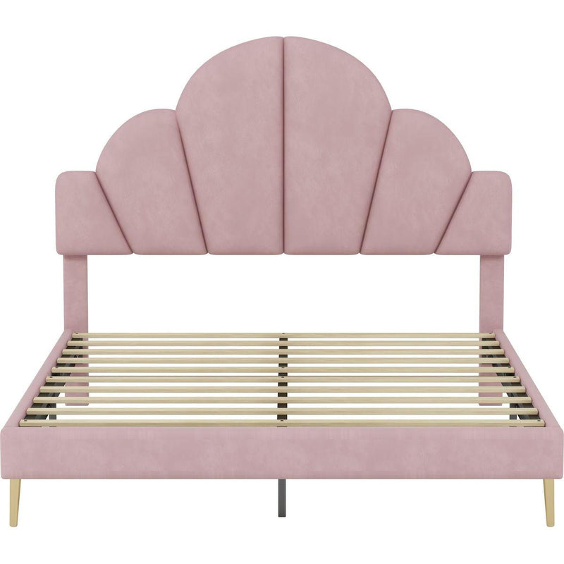 3 Pieces Bedroom Sets, Queen Size Modern Velvet Upholstered Bed Frame with  Petal Shape Headboard, 3 Drawers Nightstands, Pink