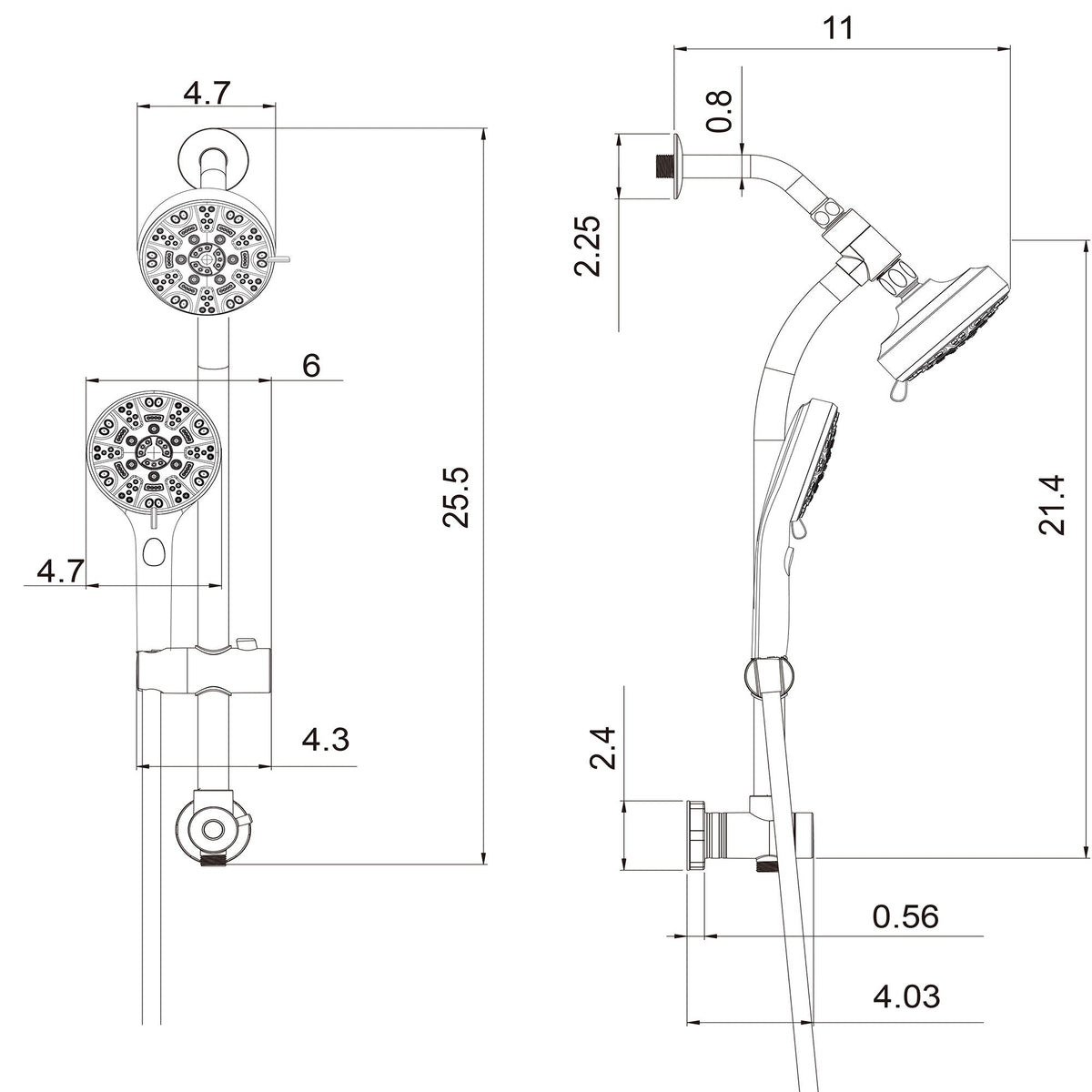 Multi Function Dual Shower Head System With 4.7" Rain Showerhead, 8 Function Hand Shower, Adjustable Slide Bar, photo 11 of 25