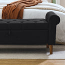 62" Bedroom Tufted Button Storage Bench, Linen Upholstered Ottoman, Window Bench, Rolled Arm Design for Bedroom, Living Room, Foyer (Beige)