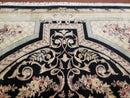 8x10 Aubusson Rug, Fine Hand Knotted Wool Carpet, French European Design, Black & Ivory