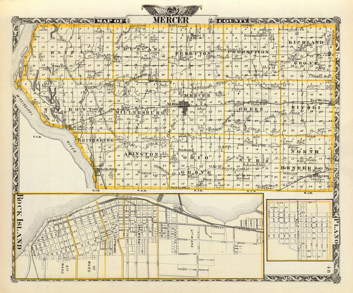 Vintage Map of Mercer County, Illinois 1876, photo 5 of 5