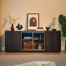 Modern 64" Wavy TV Cabinet With LED Lights - Black by HouseOfZazla
