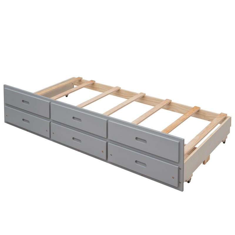 Twin-Over-Full Bunk Bed with Twin size Trundle, Separable Bunk Bed with Drawers for Bedroom - Gray