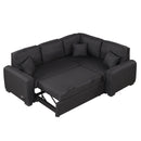 87.4"Sectional Sleeper Sofa with USB Charging Port and Plug Outlet,Pull-Out Sofa Bed with 3 Pillows, L-Shape Chaise for Living Room Small Apartment,Black
