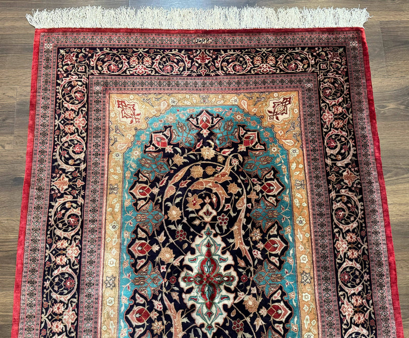 Magnificent Persian Qum Silk Rug 3x5, Exceptionally Fine 780 KPSI, Signed, Rare