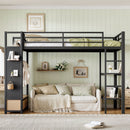 Twin XL Size Loft Bed Frame with Wardrobe and Shelves