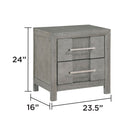 Modern 2 Drawer Nightstand In Gray Finish With Silver Metal Handles, Contemporary Bedside Table With Smooth Glide Drawers by HouseOfZazla