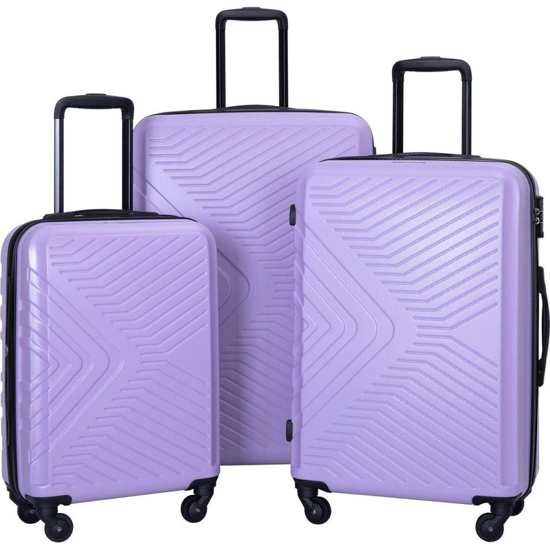 3 Piece Luggage Sets ABS Lightweight Suitcase with Two Hooks, Spinner Wheels, TSA Lock, (20/24/28), LIGHT PURPLE