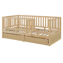 Daybed With Fence Guardrails And 2 Drawers, Split Into Independent Floor Bed & Daybed by HouseOfZazla