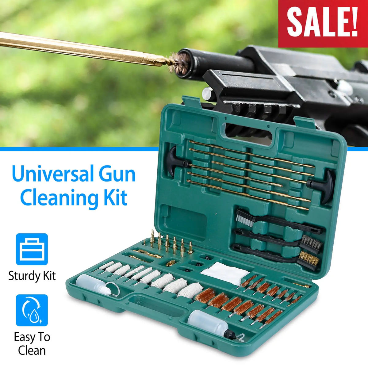 Universal Gun Cleaning Kit Gun Cleaning Brushes Mops Muff Guard w/ Carrying Case For Rifles Pistols Handguns Shotguns, photo 5 of 14