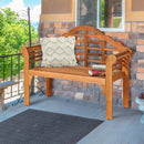 49 Inch Eucalyptus Wood Outdoor Folding Bench with Backrest Armrest for Patio Garden by LJGDeals