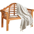 49 Inch Eucalyptus Wood Outdoor Folding Bench with Backrest Armrest for Patio Garden by LJGDeals