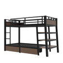 Twin Size Metal Bunk Bed with Storage Shelves, LED Light Strip, and USB Power Strip