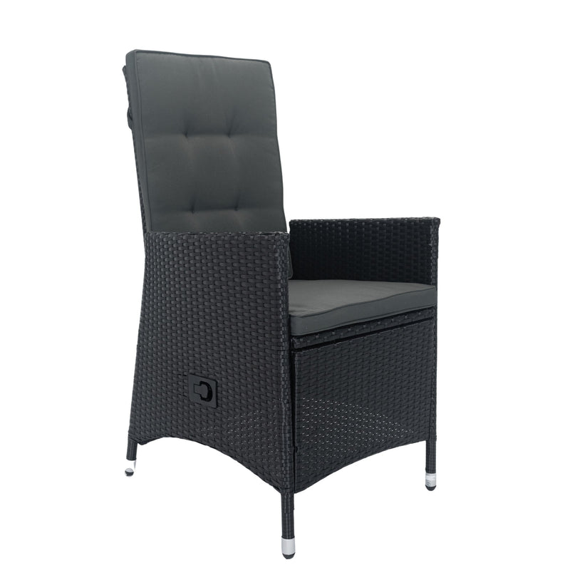 7 Piece Outdoor Patio Wicker Dining Set Patio With Adjustable Backrest Black Wicker + Dark Grey Cushion