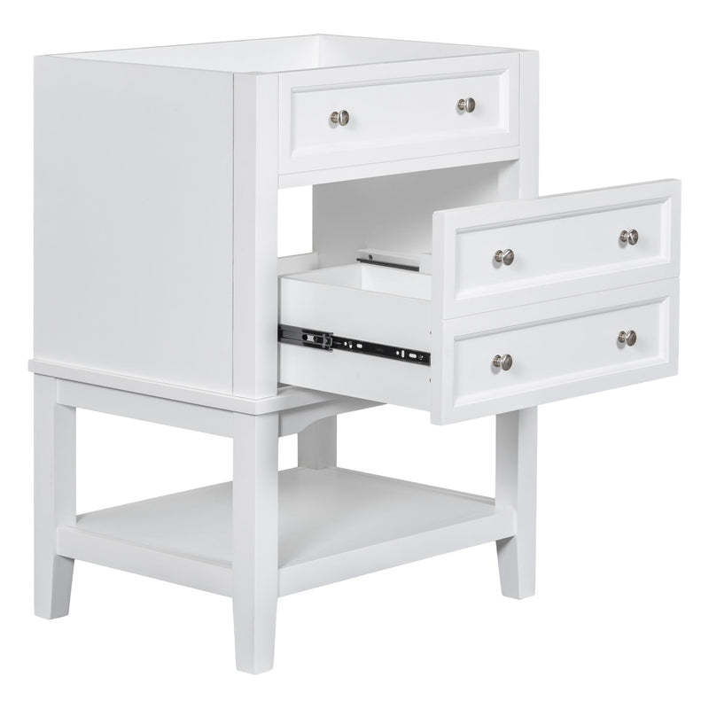 24" Bathroom Vanity Without Sink, Base Only, Solid Wood Frame, Bathroom Storage Cabinet with Drawer and Open Shelf, White