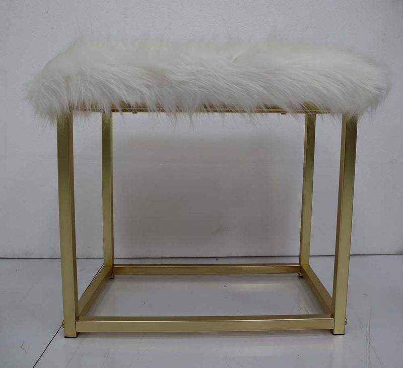 Adao Vanity Mirror & Stool, Faux Fur, Mirror, Pink & Gold Finish