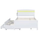 Full Size Platform Bed With Storage LED Headboard, Twin Trundle And 3 Drawers - White by HouseOfZazla