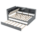 Platform Bed With Trundle, Shelves, And Storage Headboard