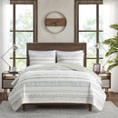 3 Piece Seersucker Quilt Set Taupe Blue King Cal King