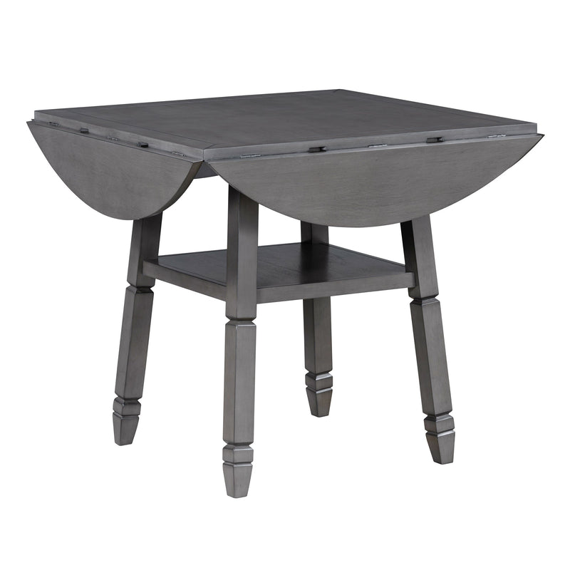 5-Piece Counter Height Dining Table Set in 2 Table Sizes with 4 Folding Leaves and 4 Upholstered Chairs for Dining Room (Gray+Beige Cushion)