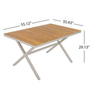 Outdoor 7-Piece Dining Set - Rectangular Teak Wood Table + 6 Wicker Chairs with Cushions by HouseOfZazla
