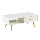 Modern Rectangle Coffee Table With Legs, Sliding Drawer For Storage - White