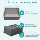 25 x 22 x 9 Inch Kitchen Sink Drop-In 16 Gauge Stainless Steel Single Bowl by HouseOfZazla